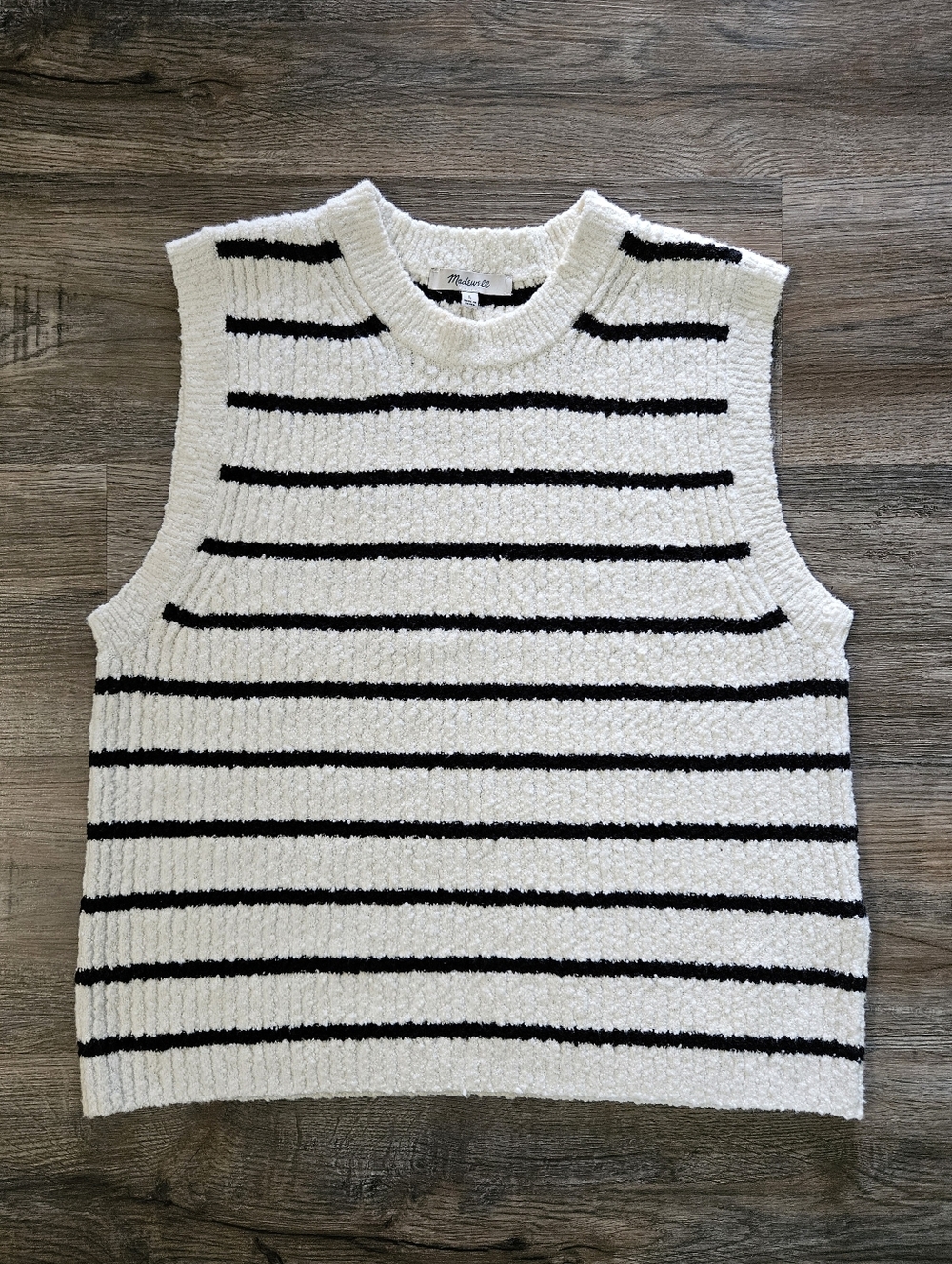Madewell Bouclé-Knit Black & White Stripe Sweater Tank
